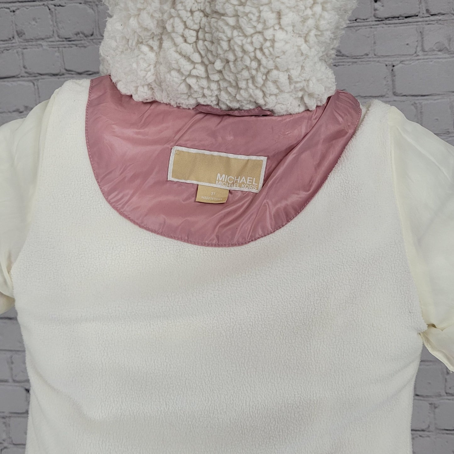 Michael Kors Pink Sherpa Hooded Fleece Lined Full Zip Puffer Jacket Size 3T
