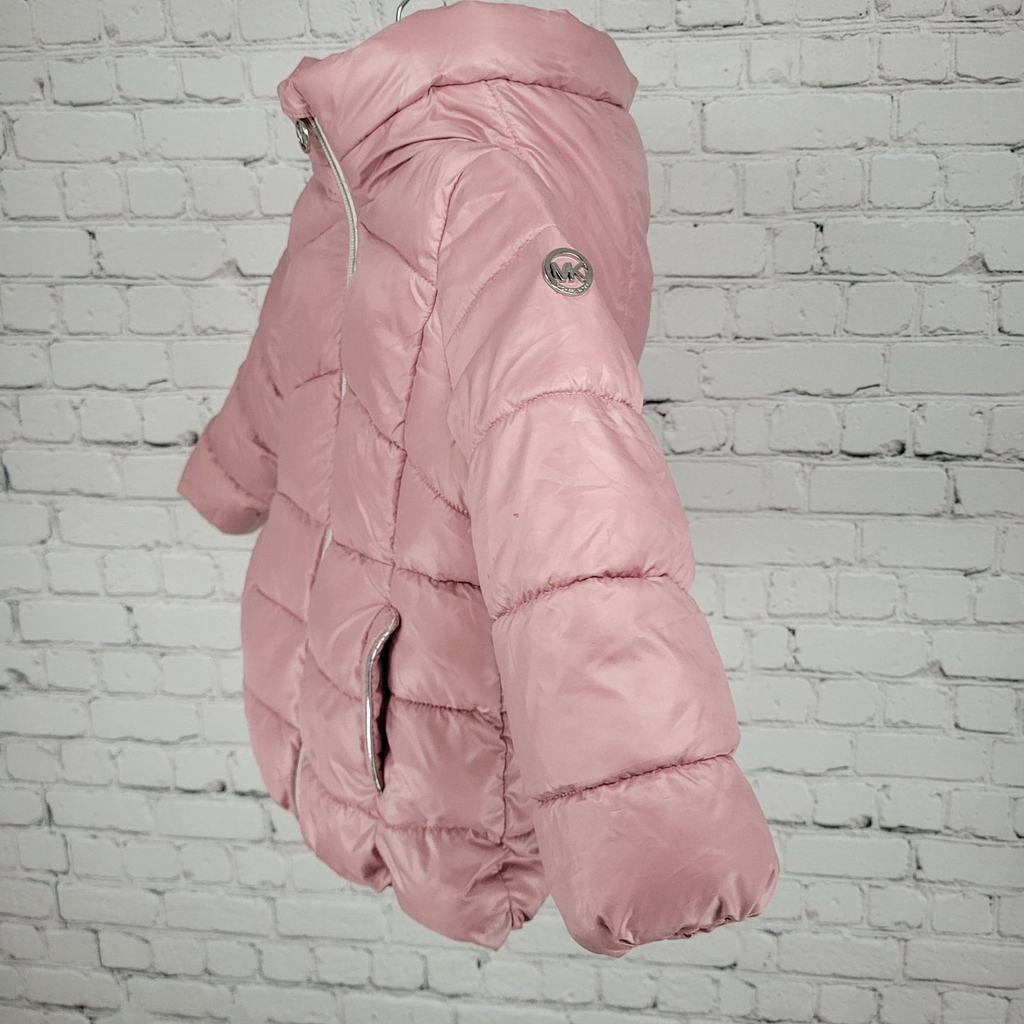 Michael Kors Pink Sherpa Hooded Fleece Lined Full Zip Puffer Jacket Size 3T
