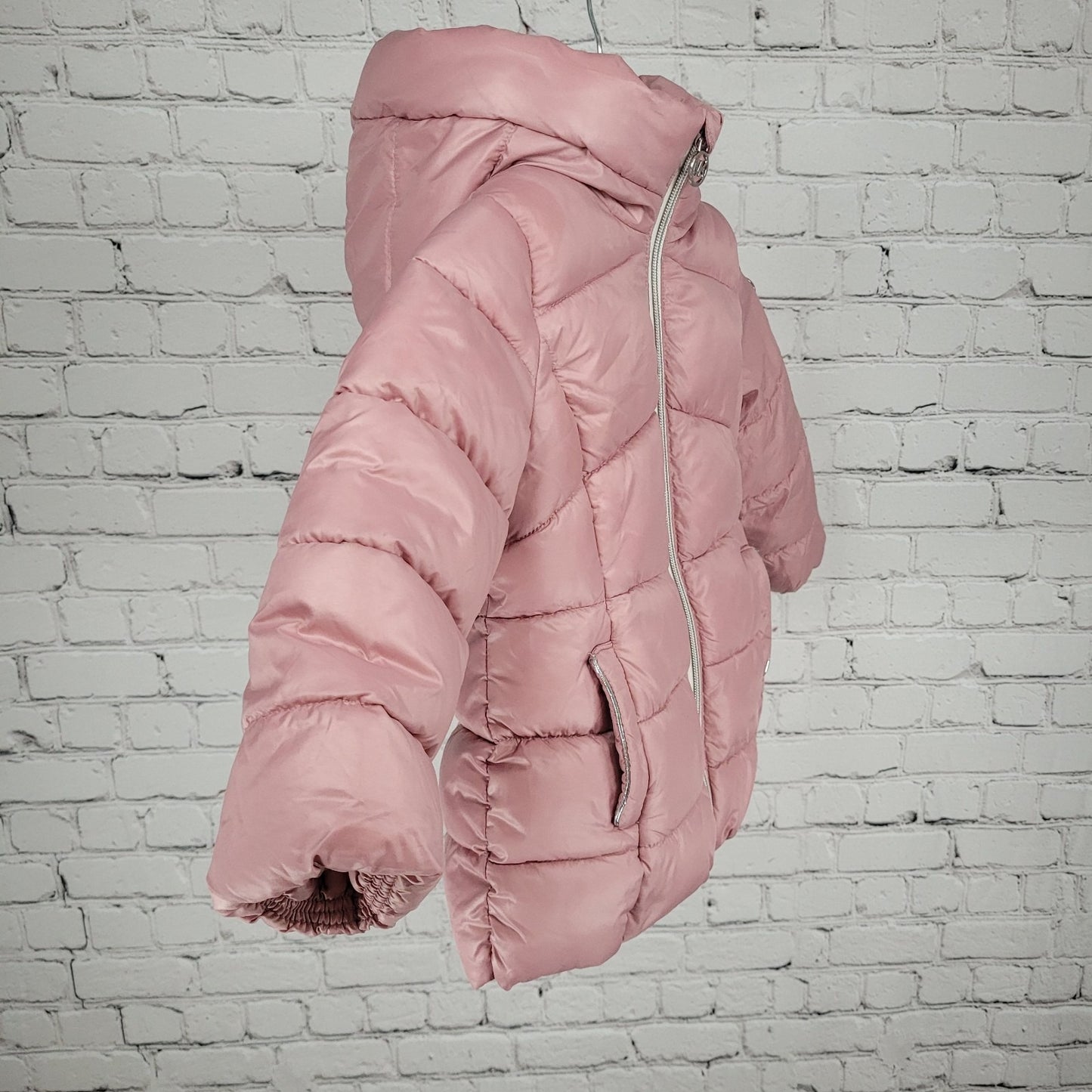Michael Kors Pink Sherpa Hooded Fleece Lined Full Zip Puffer Jacket Size 3T