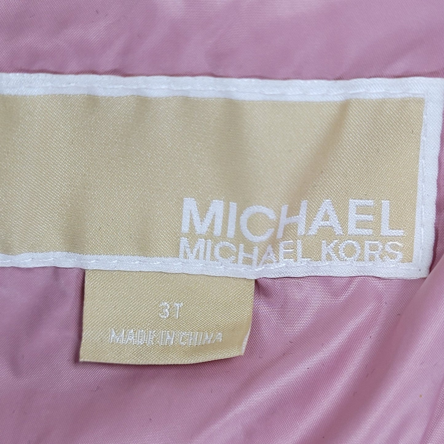 Michael Kors Pink Sherpa Hooded Fleece Lined Full Zip Puffer Jacket Size 3T