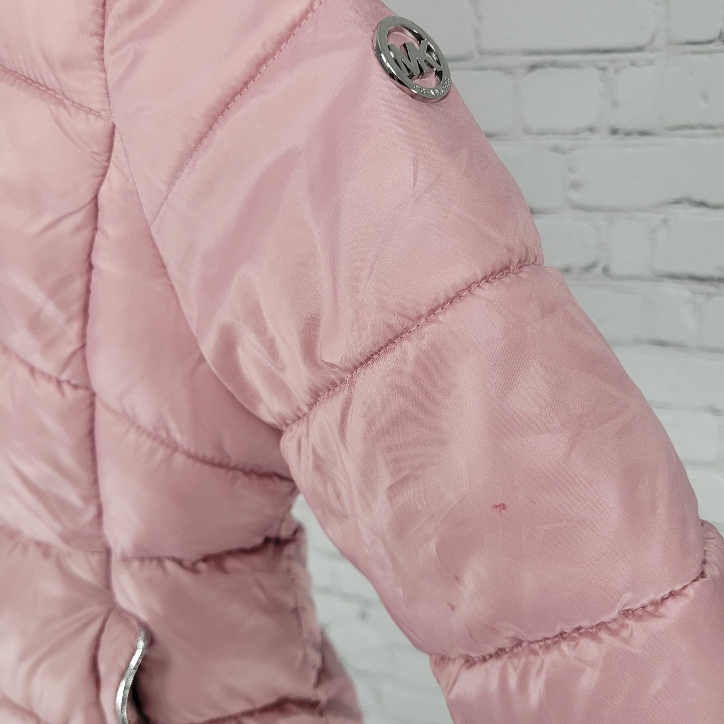 Michael Kors Pink Sherpa Hooded Fleece Lined Full Zip Puffer Jacket Size 3T