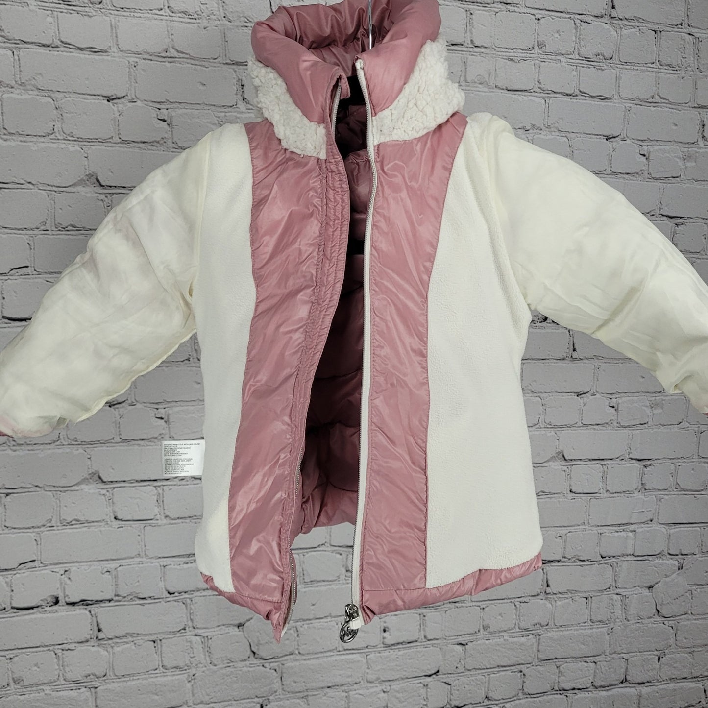 Michael Kors Pink Sherpa Hooded Fleece Lined Full Zip Puffer Jacket Size 3T