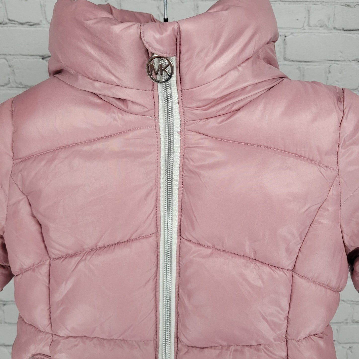 Michael Kors Pink Sherpa Hooded Fleece Lined Full Zip Puffer Jacket Size 3T
