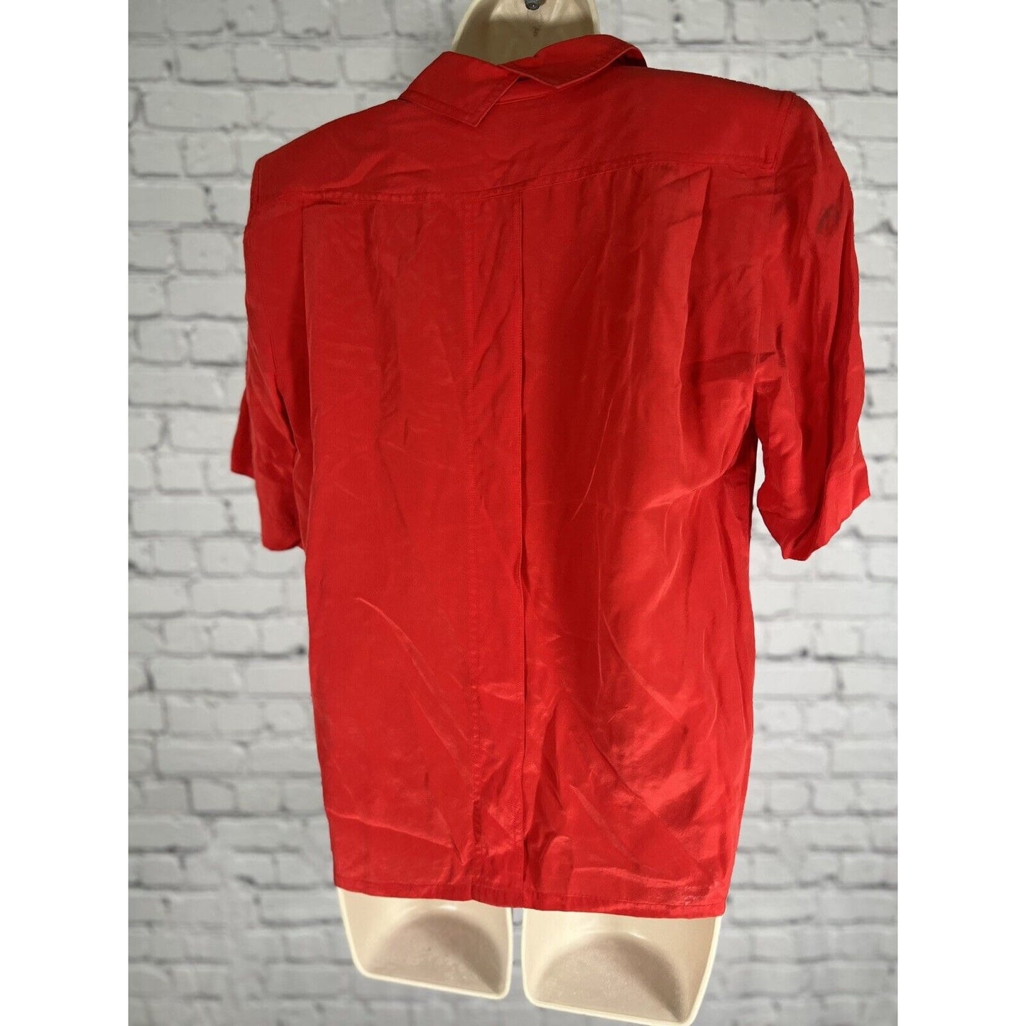 Vintage Saks Fifth Avenue Red 100% Silk Button Up Blouse Top Women’s Size 4