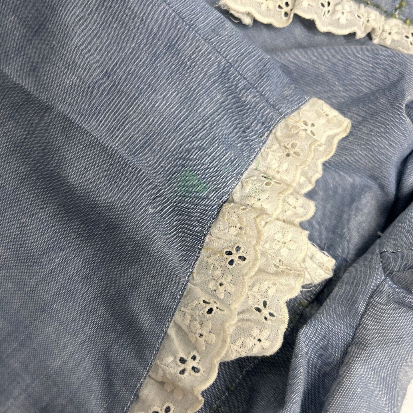 VTG JCPenney Big Mac Embroidered Chambray Lace Trim Button Up Shirt Women’s L