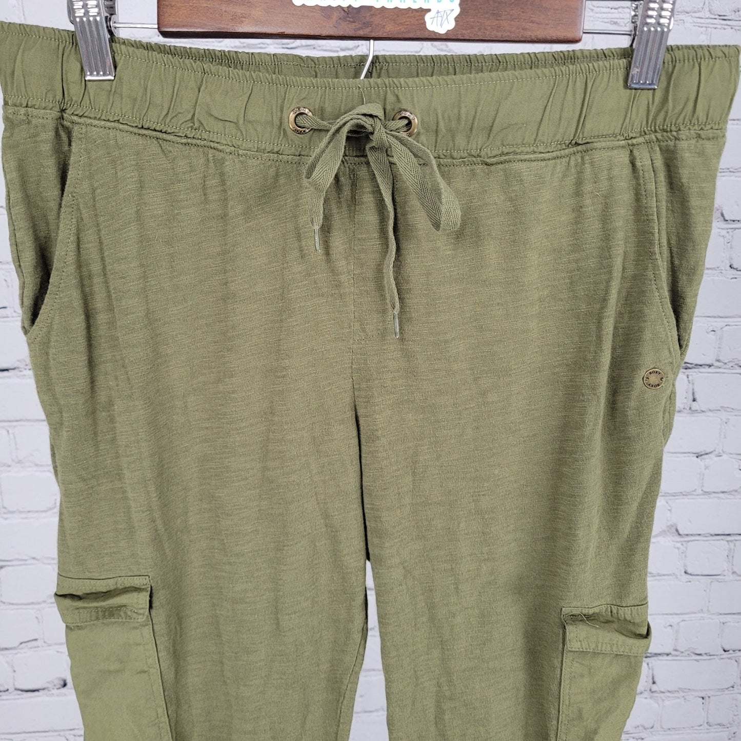 ROXY Green Cotton Drawstring Lightweight Cargo Jogger Pants Size 8 (31x29)