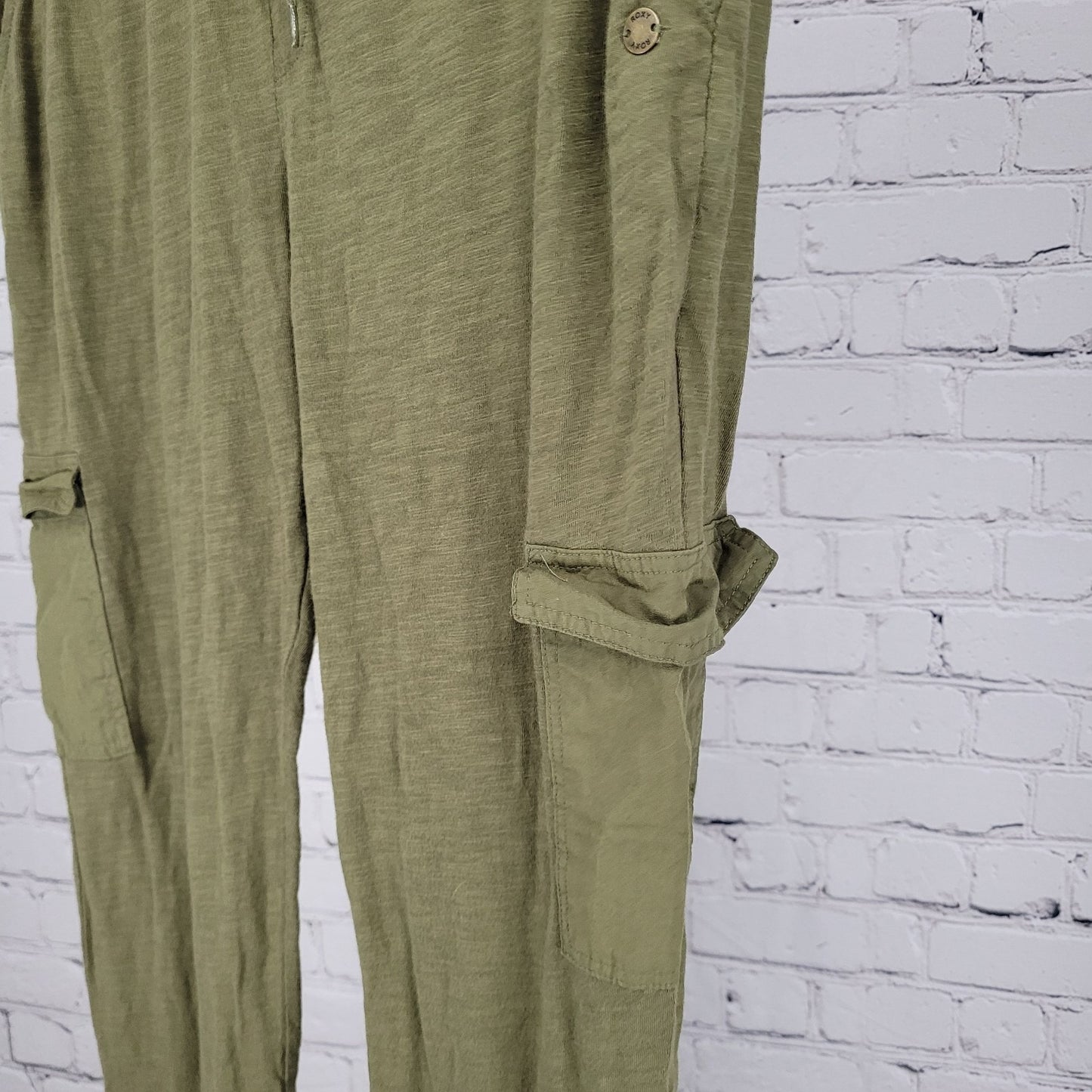 ROXY Green Cotton Drawstring Lightweight Cargo Jogger Pants Size 8 (31x29)