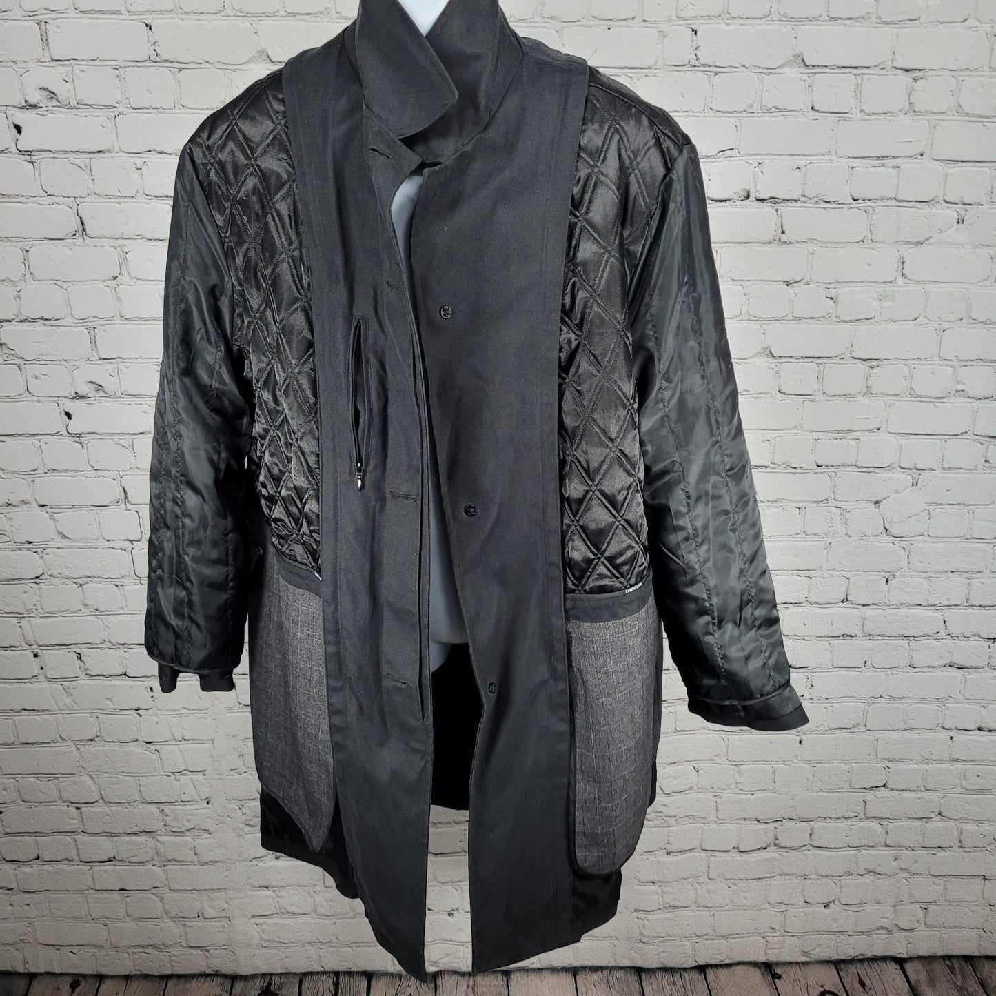 London Fog Black Buttoned Quilted Lining Over Long Soft Shell Coat Size 44S