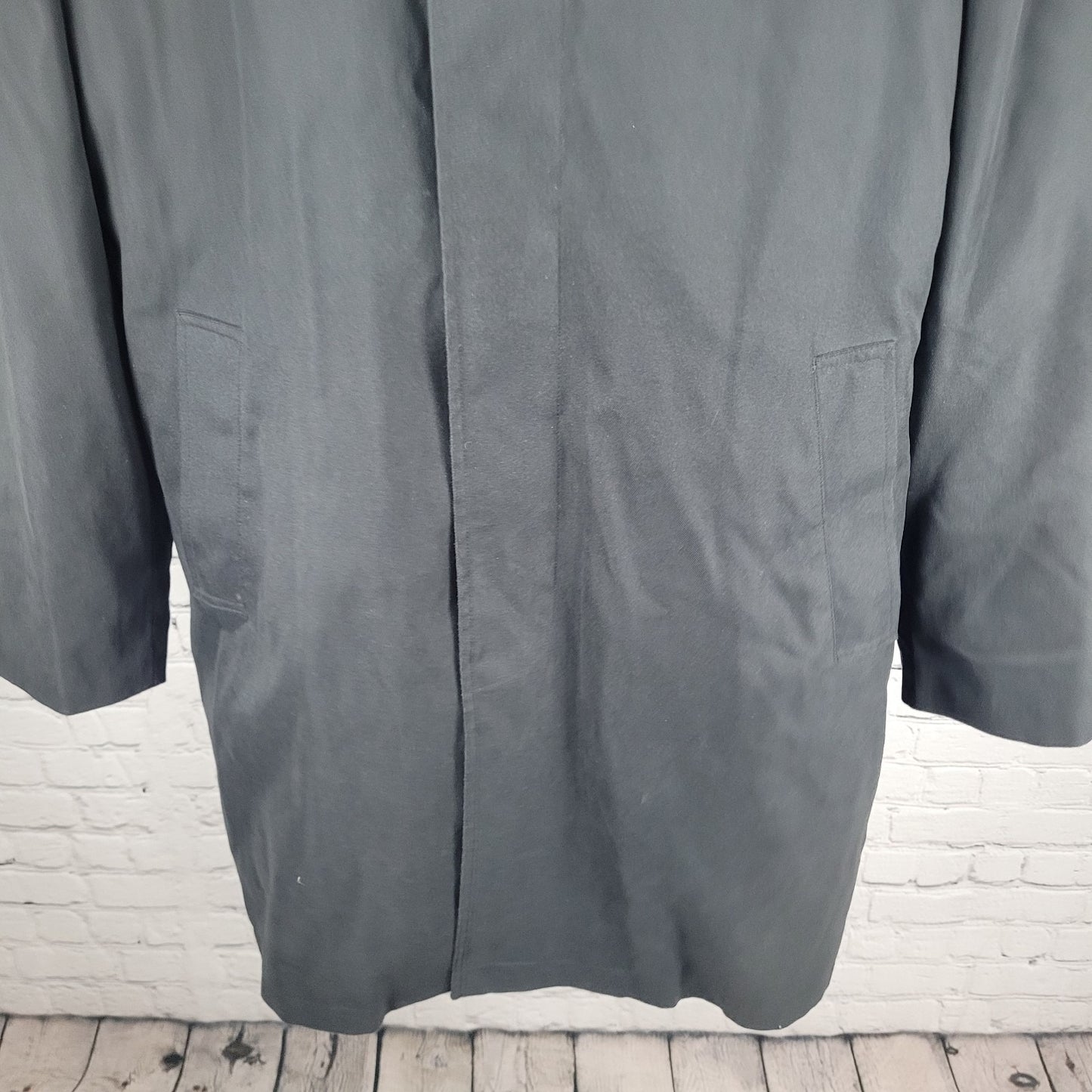London Fog Black Buttoned Quilted Lining Over Long Soft Shell Coat Size 44S