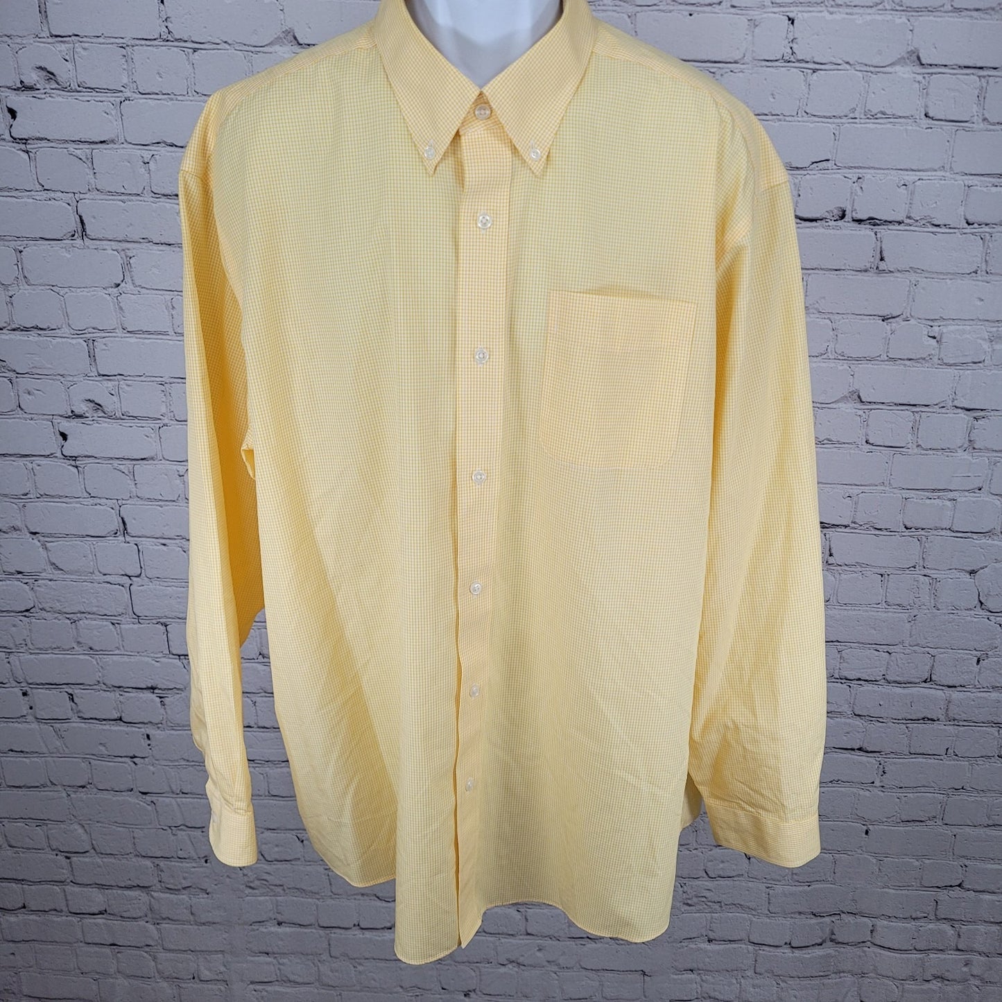 LL Bean Yellow Check Wrinkle Free Button Down Long Sleeve Shirt Size XXL