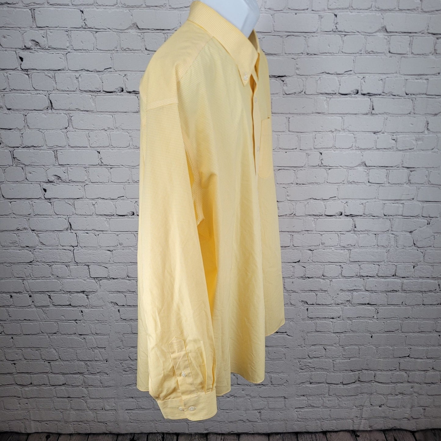 LL Bean Yellow Check Wrinkle Free Button Down Long Sleeve Shirt Size XXL