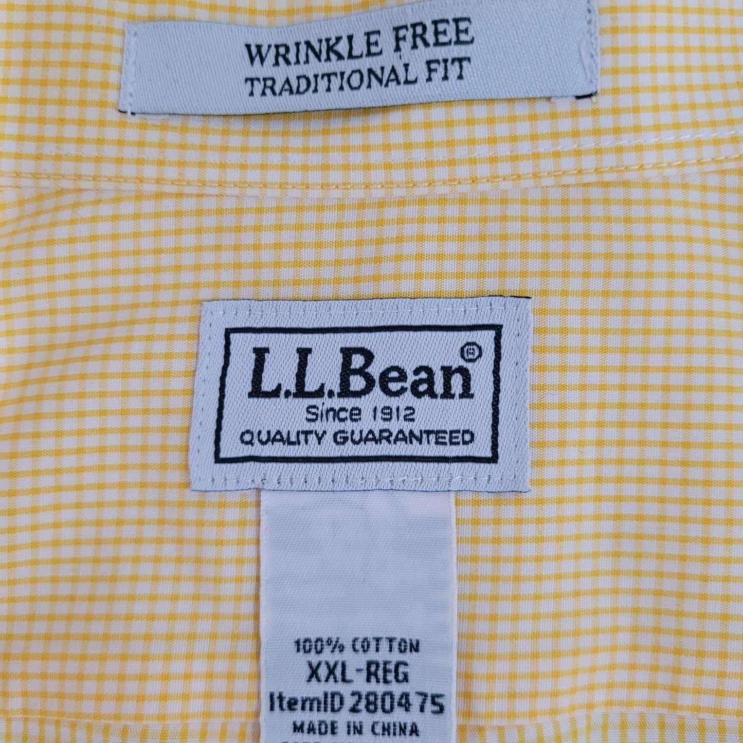LL Bean Yellow Check Wrinkle Free Button Down Long Sleeve Shirt Size XXL
