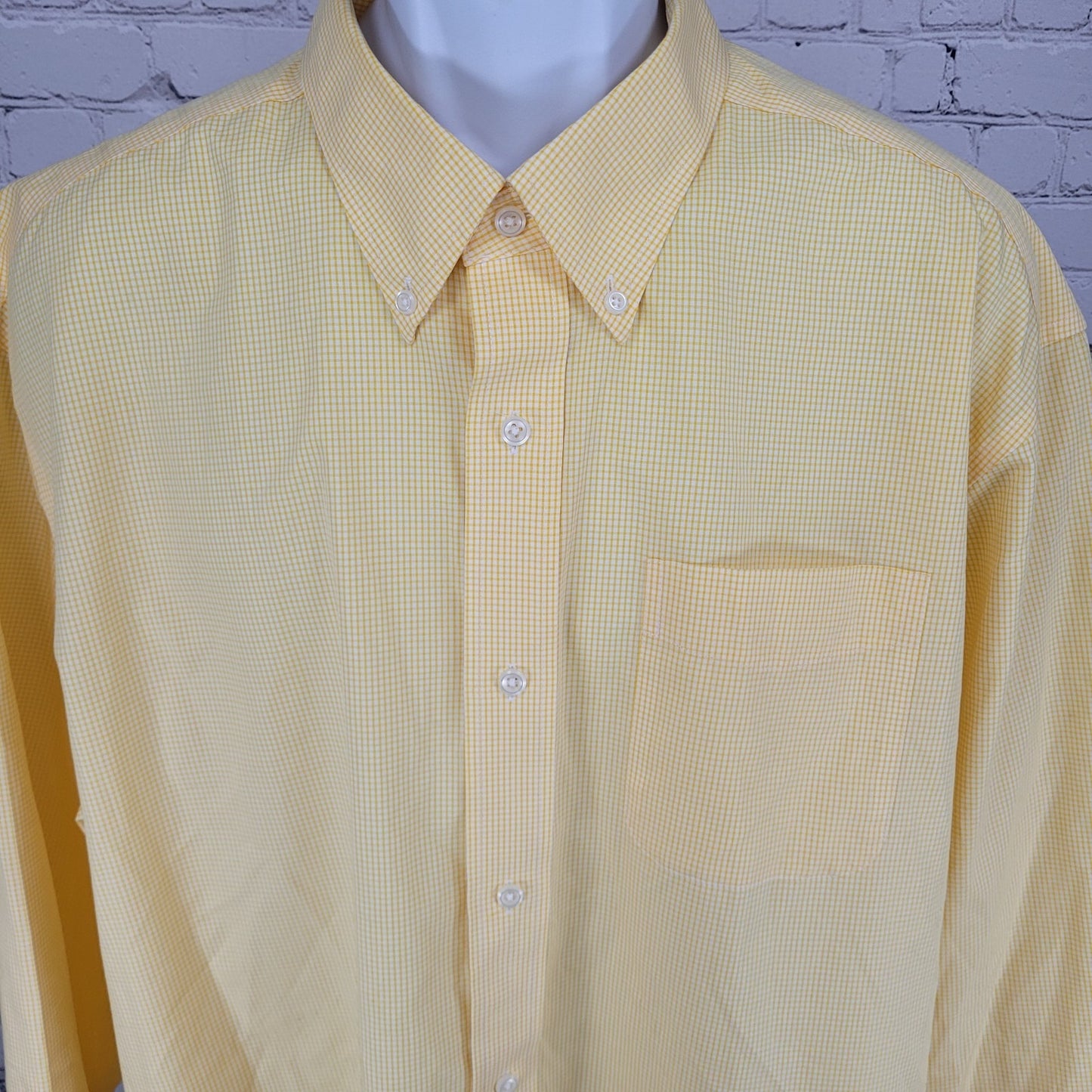 LL Bean Yellow Check Wrinkle Free Button Down Long Sleeve Shirt Size XXL