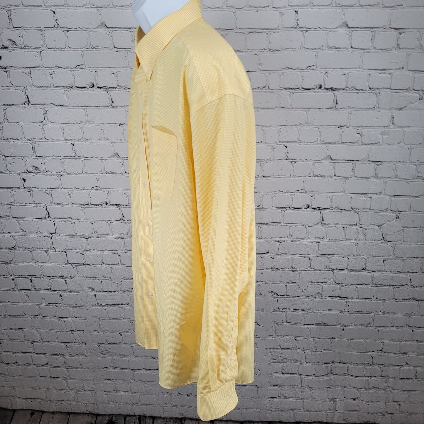 LL Bean Yellow Check Wrinkle Free Button Down Long Sleeve Shirt Size XXL