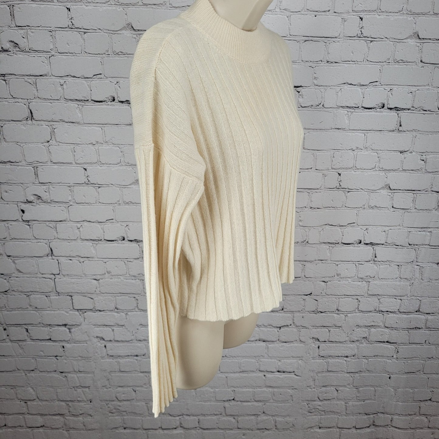 Madewell Ivory Wool Blend Ribbed Boxy Pullover Crew Neck Sweater Size Small S