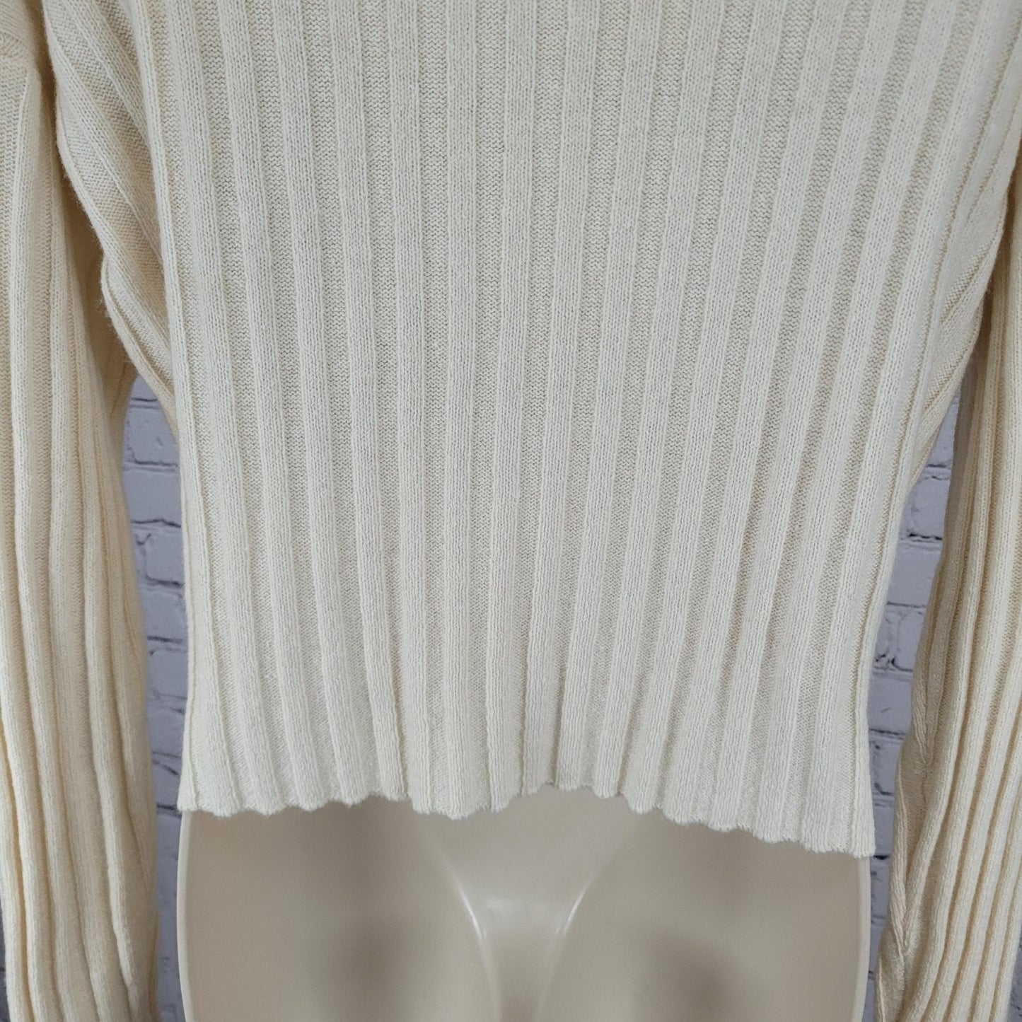 Madewell Ivory Wool Blend Ribbed Boxy Pullover Crew Neck Sweater Size Small S