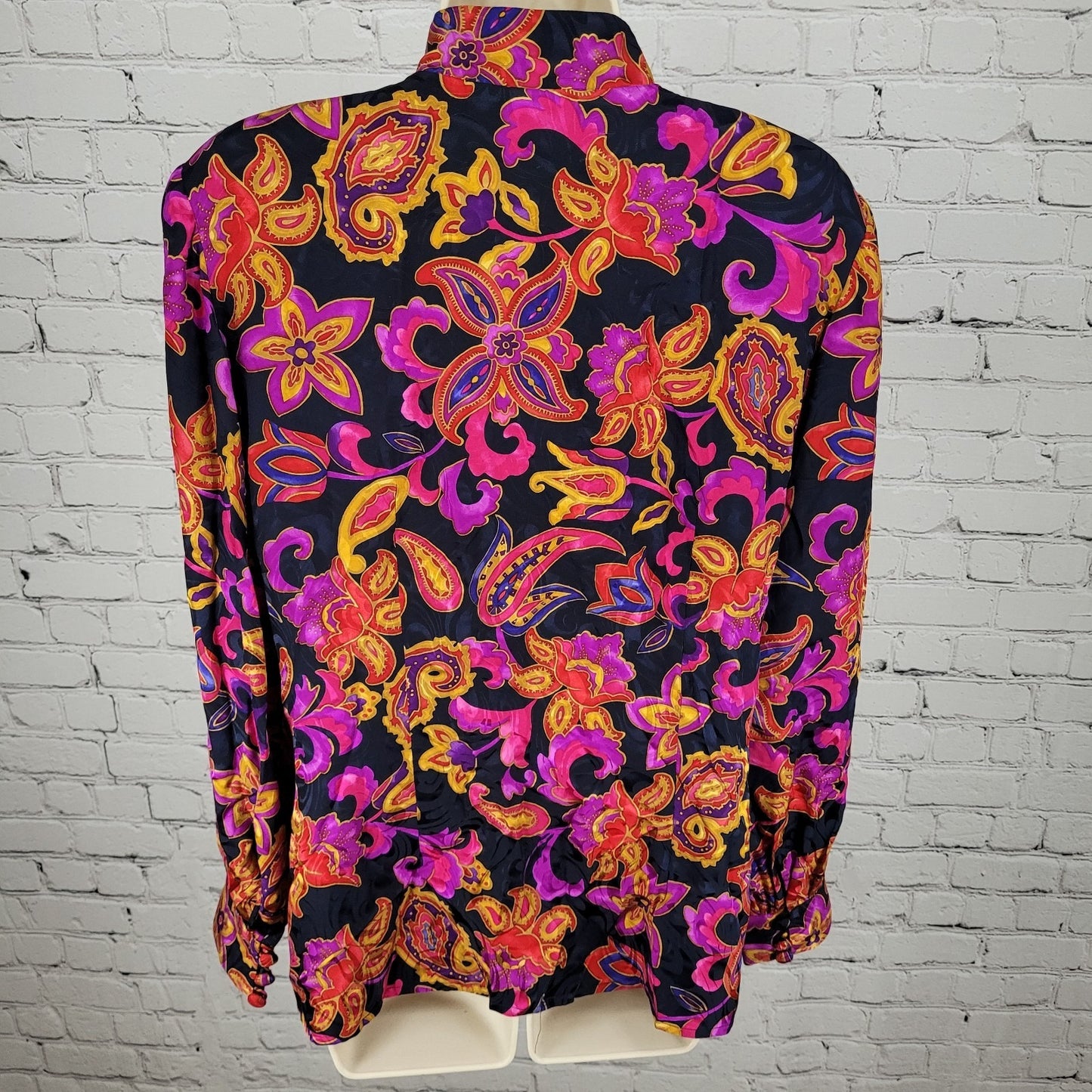 VTG Adrianna Papell Multicolor 100% Silk Floral Long Sleeve Blouse Shirt Size 12