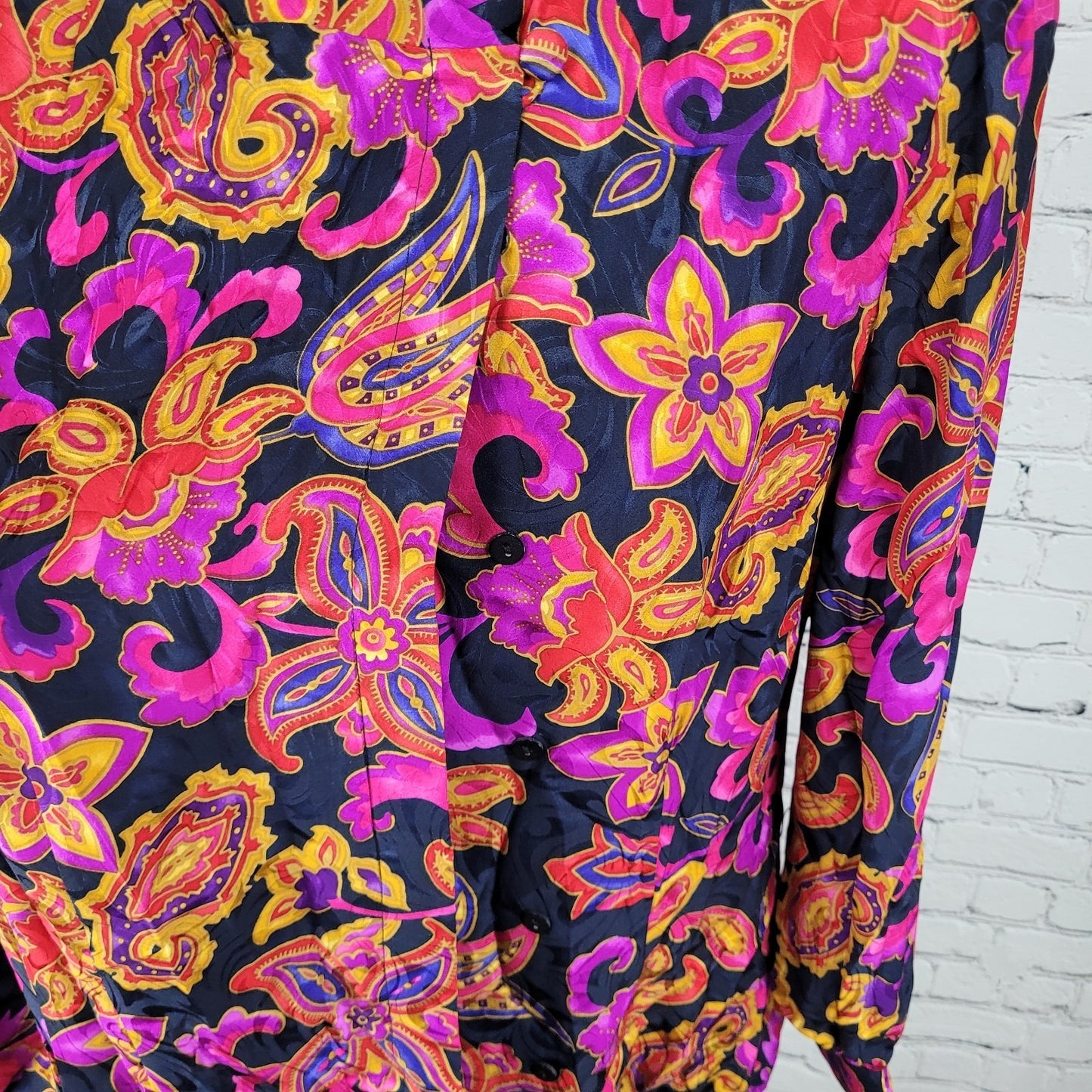 VTG Adrianna Papell Multicolor 100% Silk Floral Long Sleeve Blouse Shirt Size 12