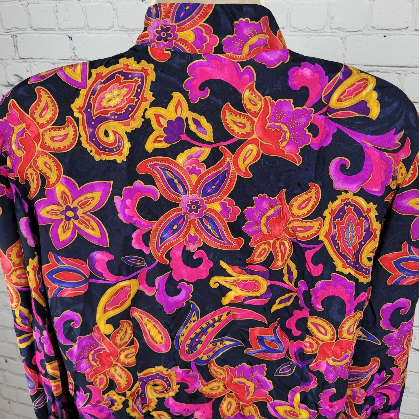 VTG Adrianna Papell Multicolor 100% Silk Floral Long Sleeve Blouse Shirt Size 12
