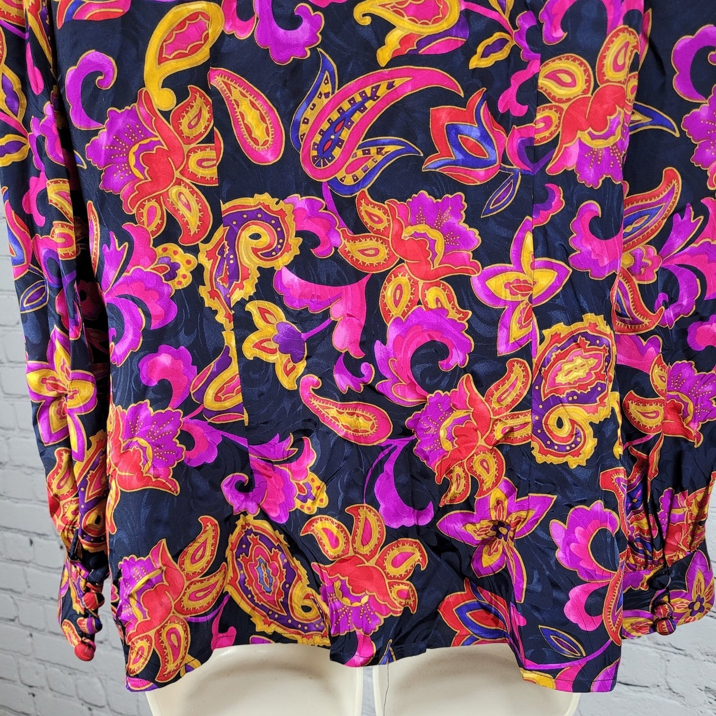 VTG Adrianna Papell Multicolor 100% Silk Floral Long Sleeve Blouse Shirt Size 12