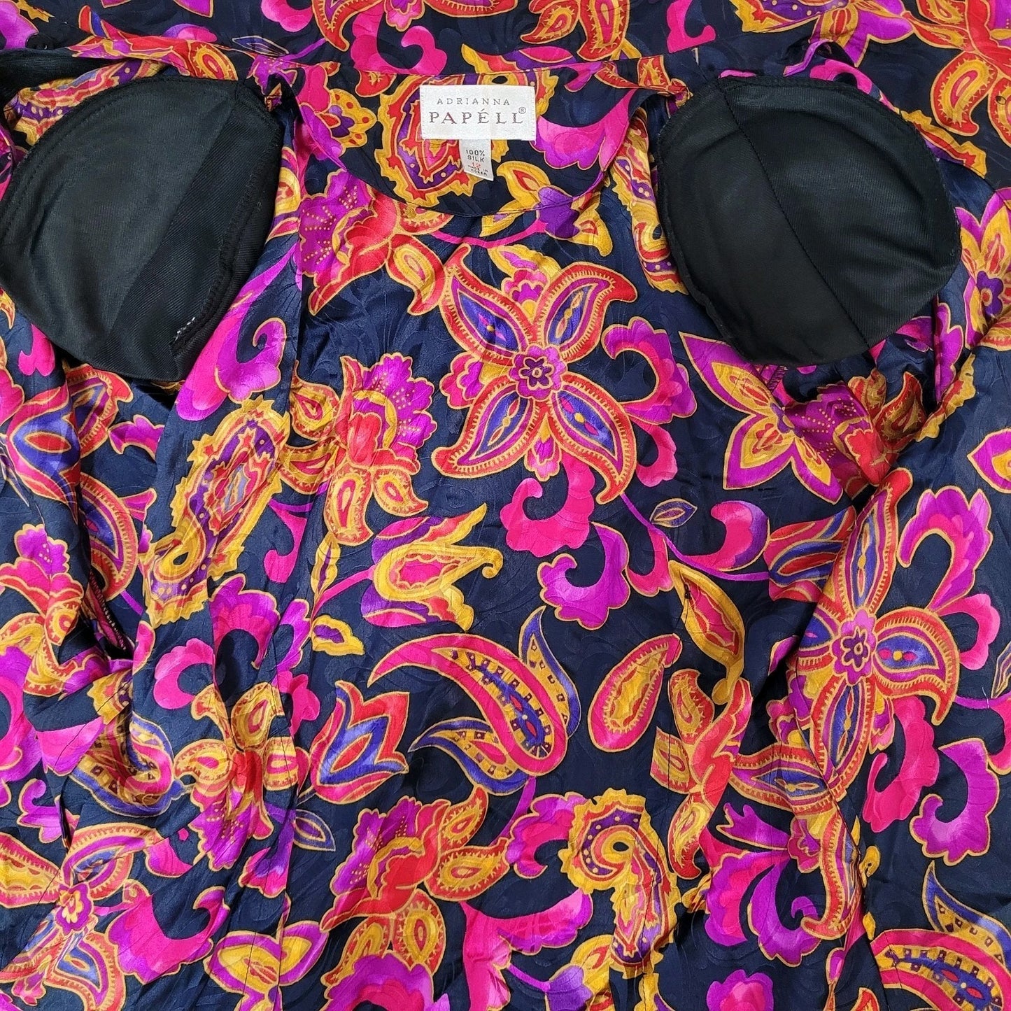 VTG Adrianna Papell Multicolor 100% Silk Floral Long Sleeve Blouse Shirt Size 12