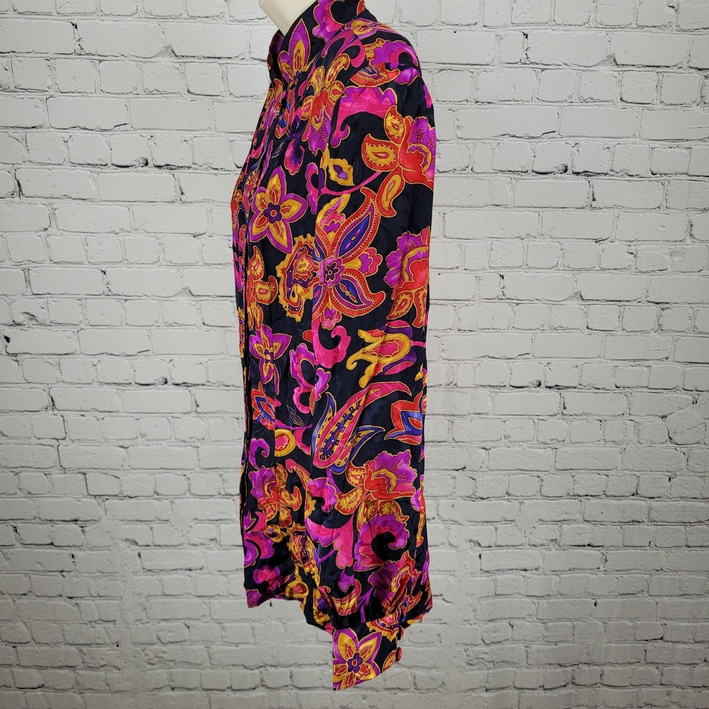 VTG Adrianna Papell Multicolor 100% Silk Floral Long Sleeve Blouse Shirt Size 12