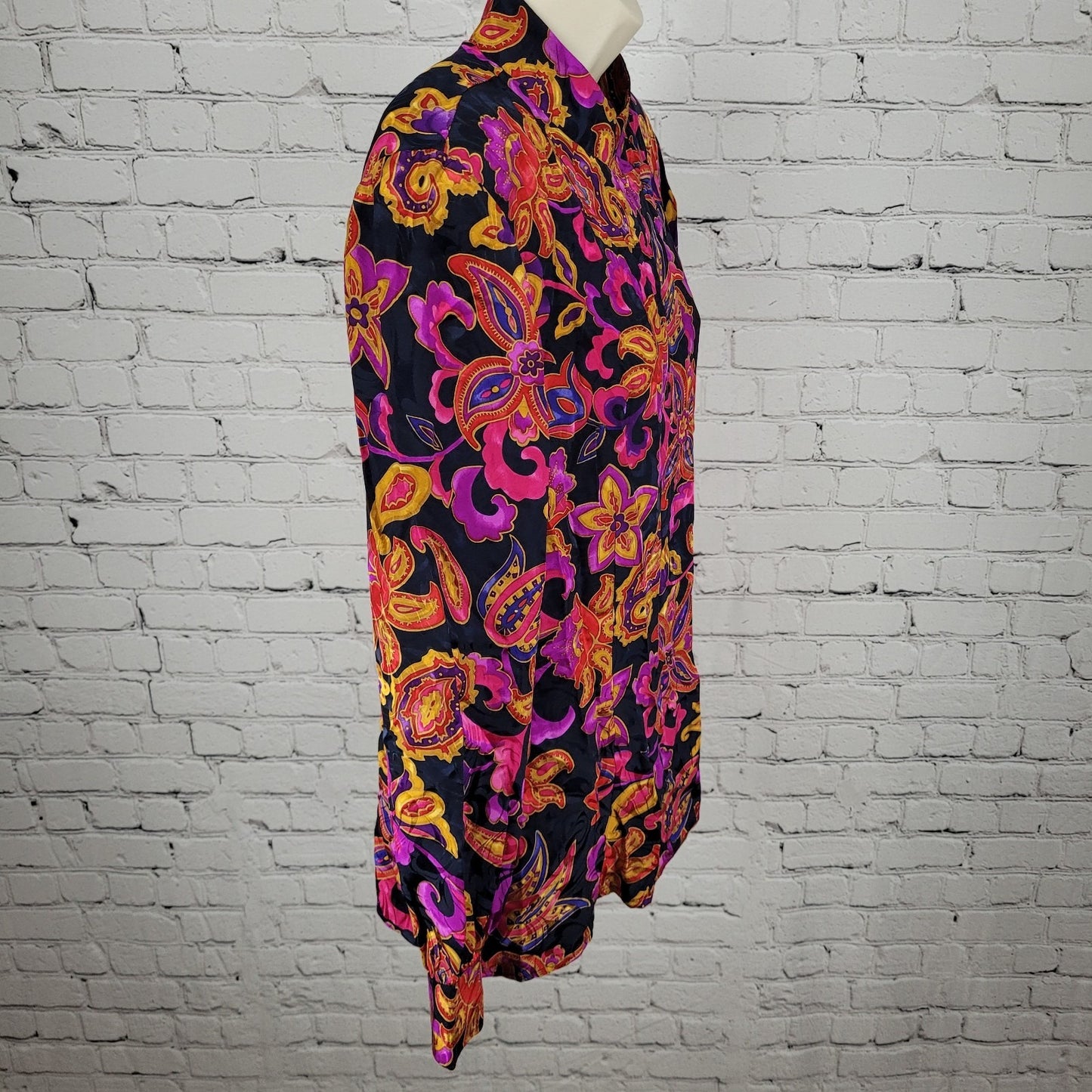VTG Adrianna Papell Multicolor 100% Silk Floral Long Sleeve Blouse Shirt Size 12