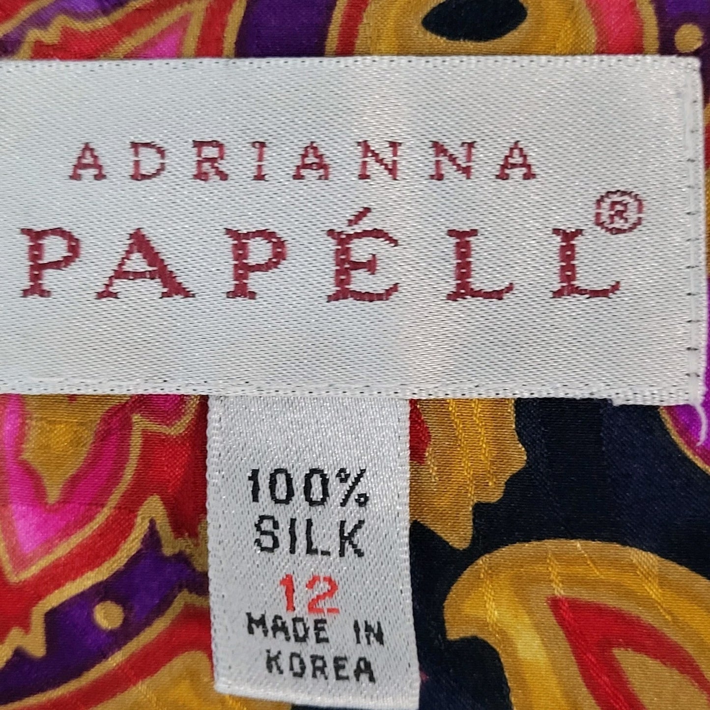 VTG Adrianna Papell Multicolor 100% Silk Floral Long Sleeve Blouse Shirt Size 12