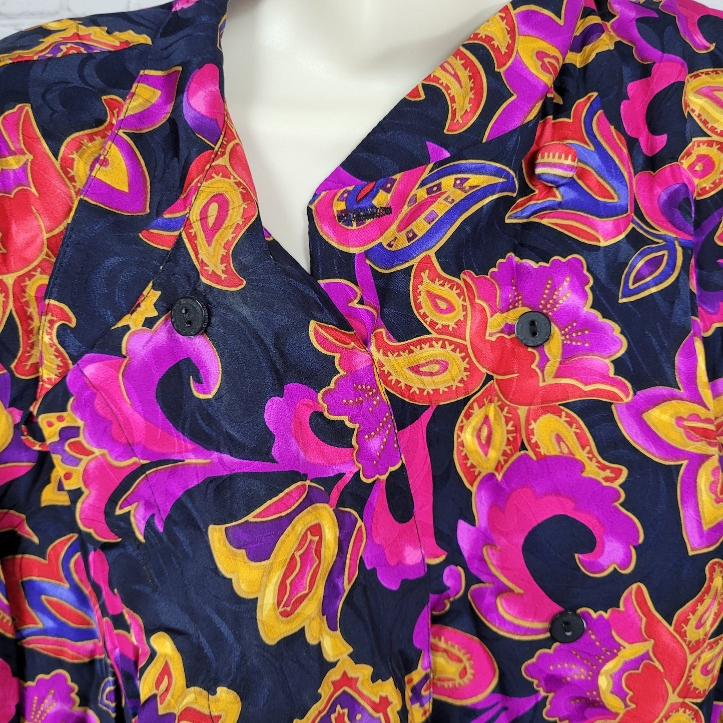 VTG Adrianna Papell Multicolor 100% Silk Floral Long Sleeve Blouse Shirt Size 12