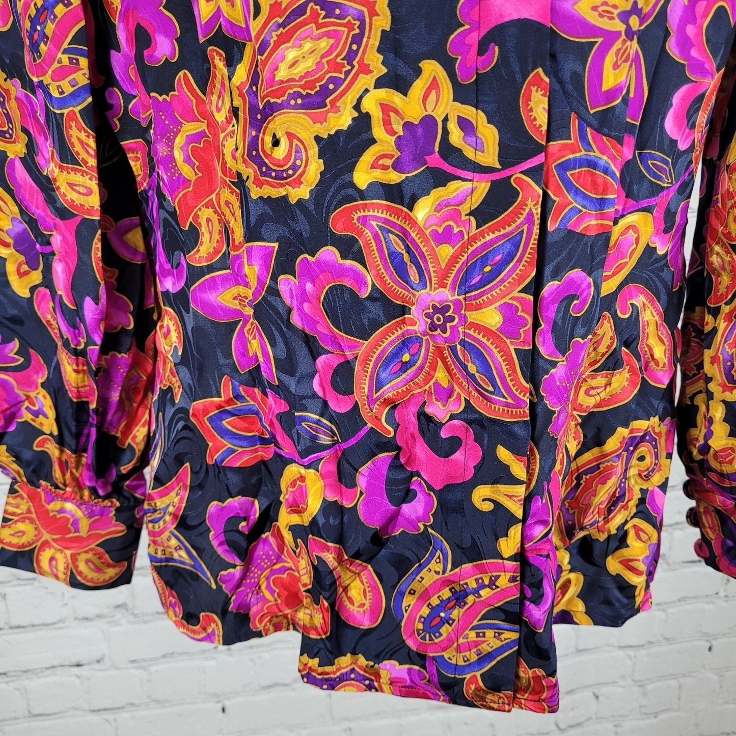 VTG Adrianna Papell Multicolor 100% Silk Floral Long Sleeve Blouse Shirt Size 12