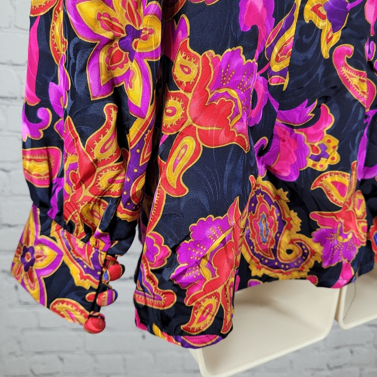 VTG Adrianna Papell Multicolor 100% Silk Floral Long Sleeve Blouse Shirt Size 12