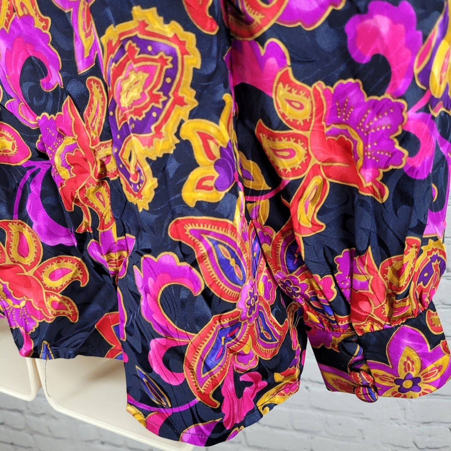 VTG Adrianna Papell Multicolor 100% Silk Floral Long Sleeve Blouse Shirt Size 12