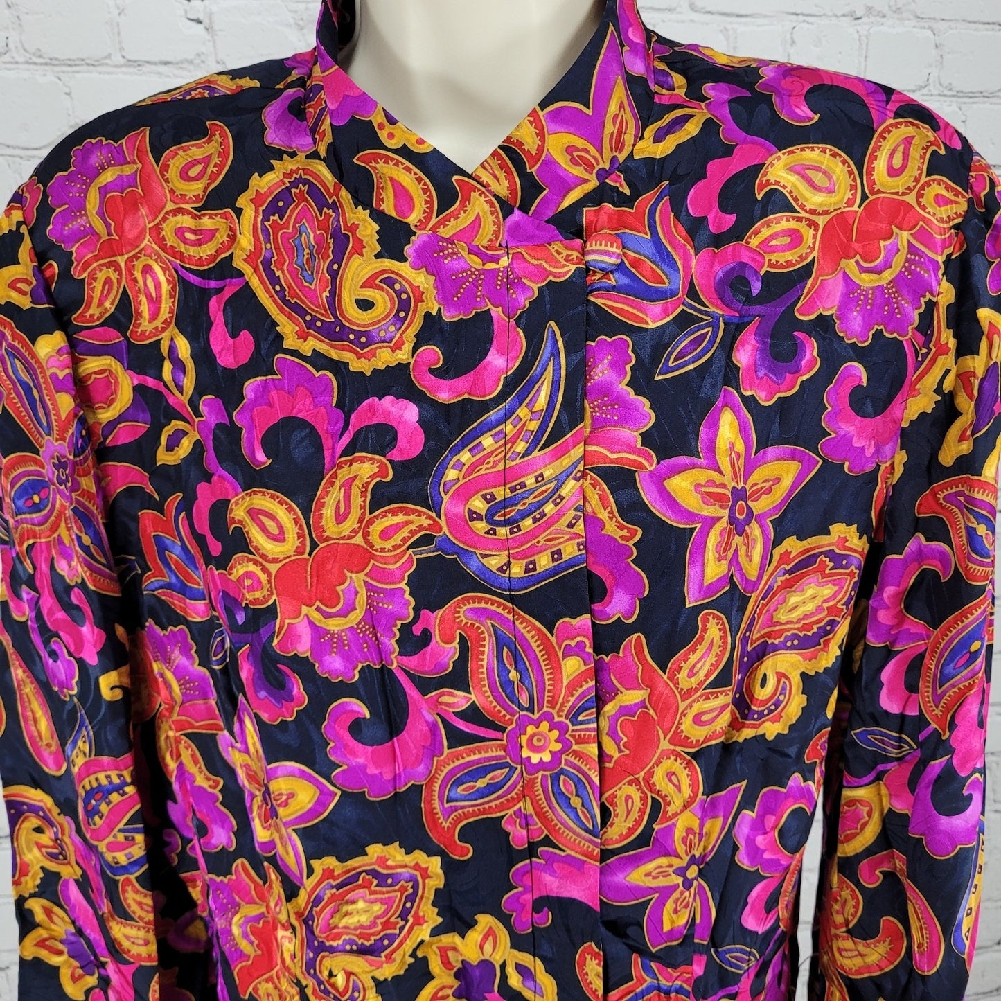 VTG Adrianna Papell Multicolor 100% Silk Floral Long Sleeve Blouse Shirt Size 12