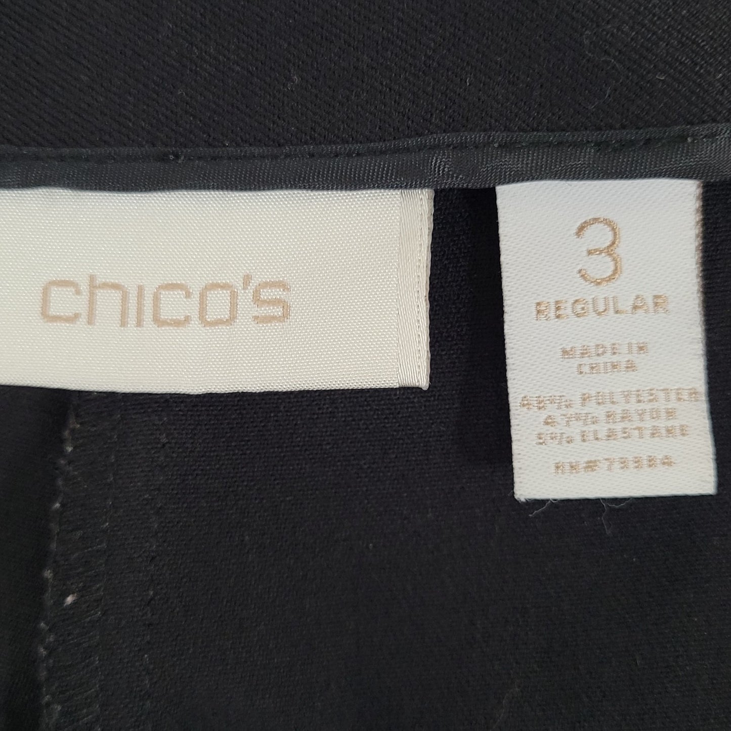 Chico's Black Stretch Mid Rise Side Zip Tapered Dress Pants Size 3 US 16 (36x30)