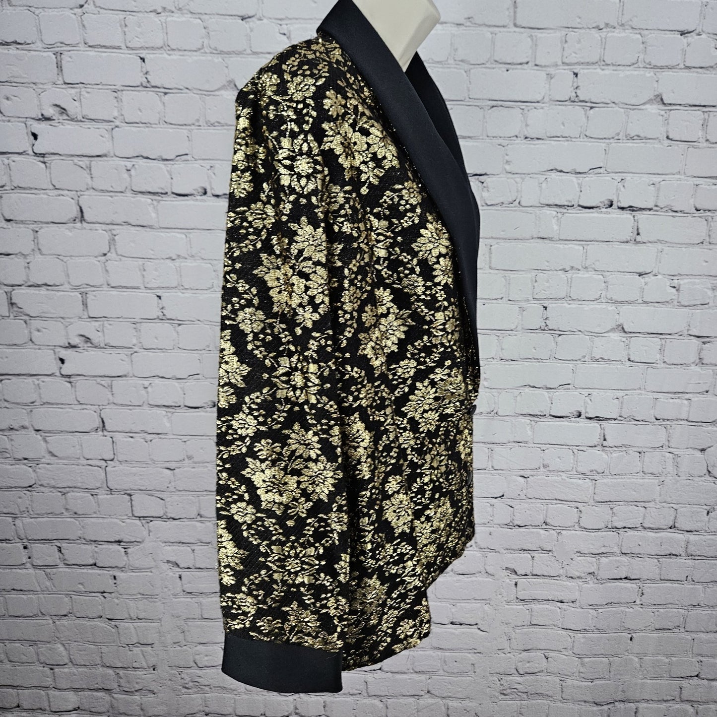 VTG Teddi Of California Black Gold Metallic Floral Button Lightweight Jacket M