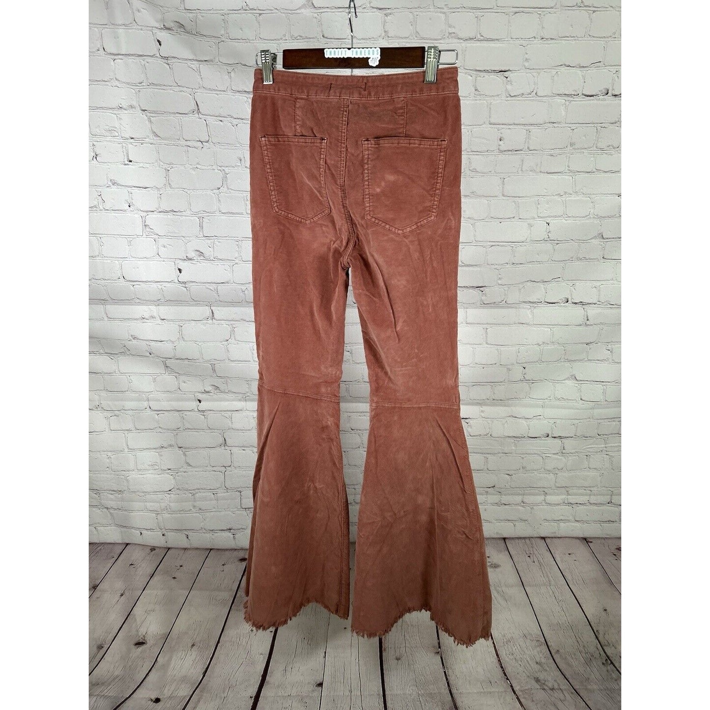 Free People Corduroy Dark Pink Bell Bottoms Raw Hem Flare Boho 26 (26 x 33)