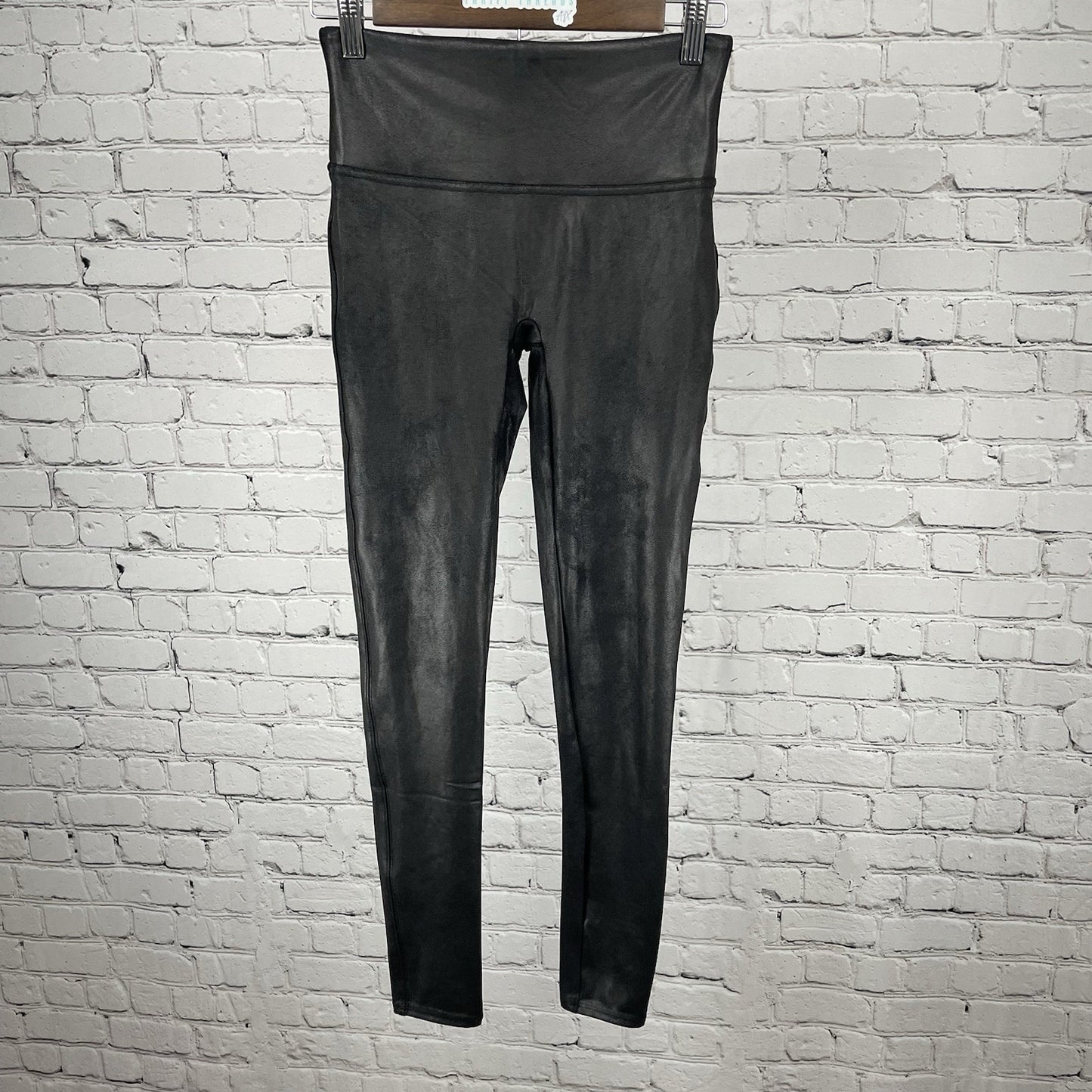 Spanx Black Shaping Slimming Faux Leather Stretch Athleisure Leggings Size M