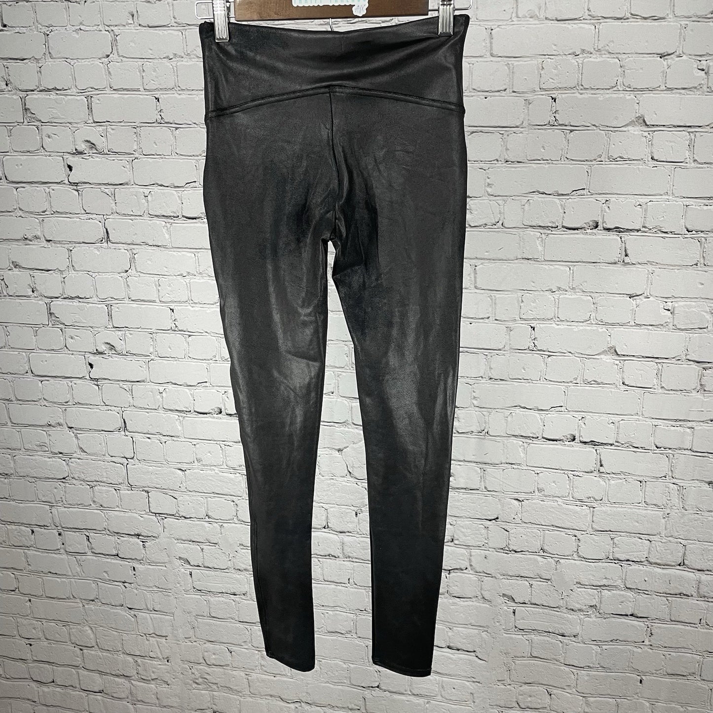 Spanx Black Shaping Slimming Faux Leather Stretch Athleisure Leggings Size M