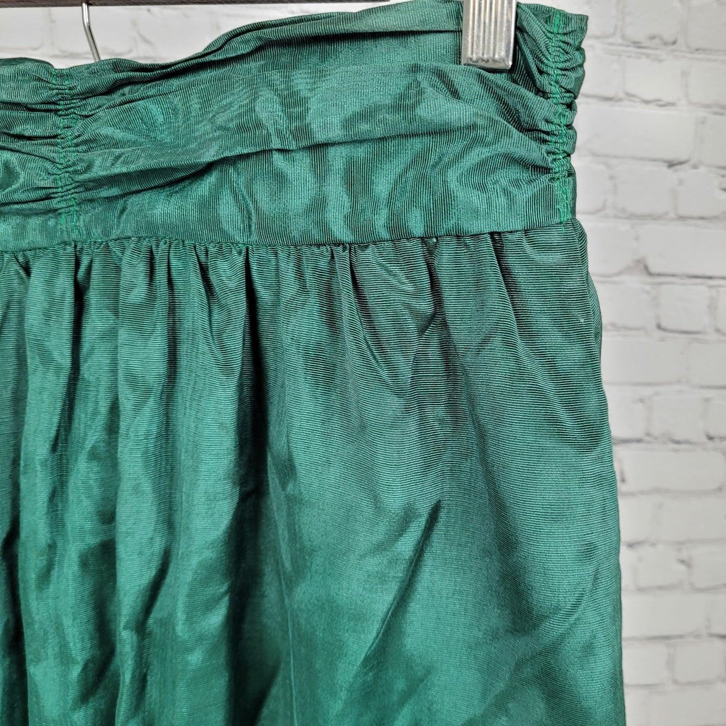 VTG Allen Solly Green Sheen Ruched Back Zip A Line Maxi Skirt USA Made Size 10