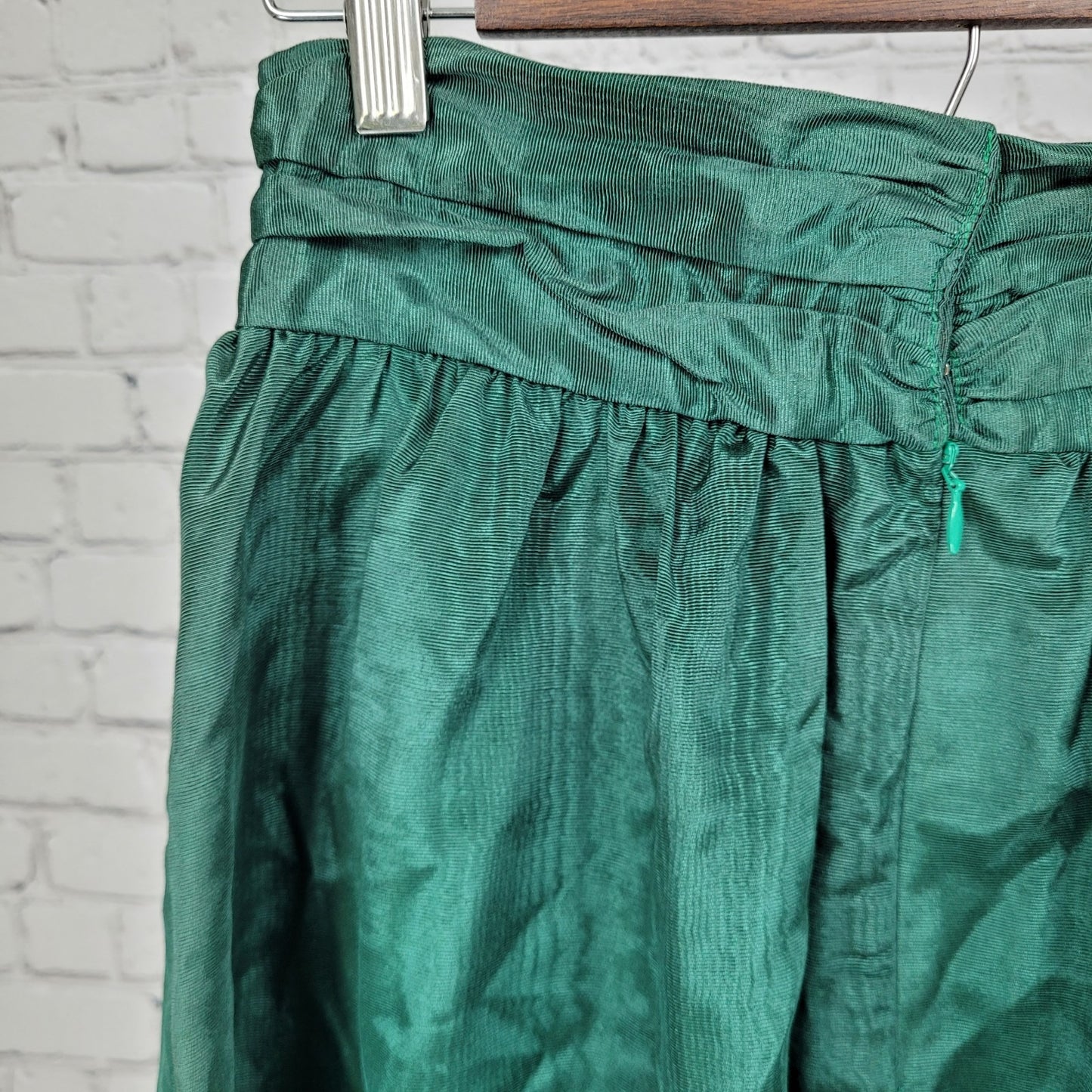 VTG Allen Solly Green Sheen Ruched Back Zip A Line Maxi Skirt USA Made Size 10