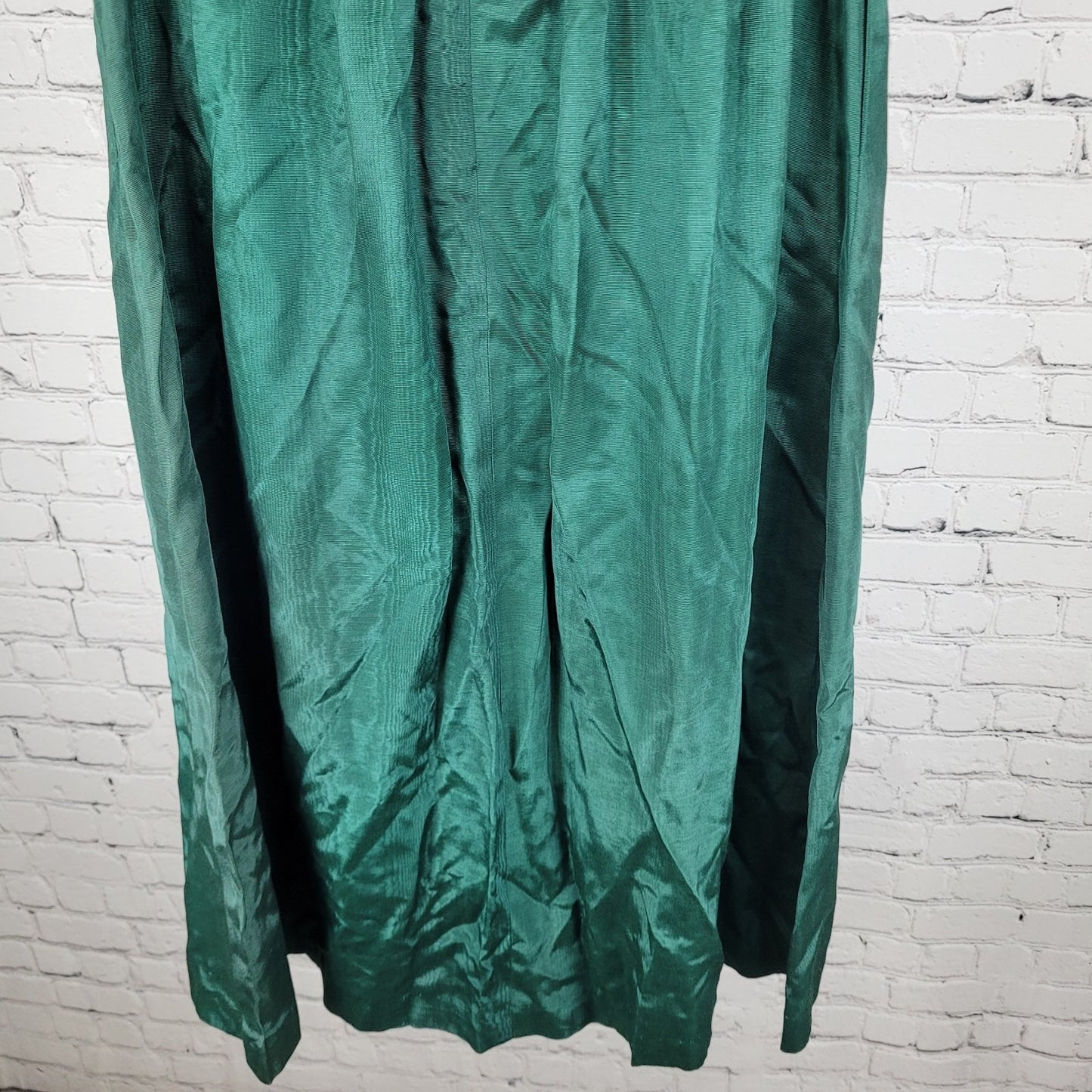 VTG Allen Solly Green Sheen Ruched Back Zip A Line Maxi Skirt USA Made Size 10