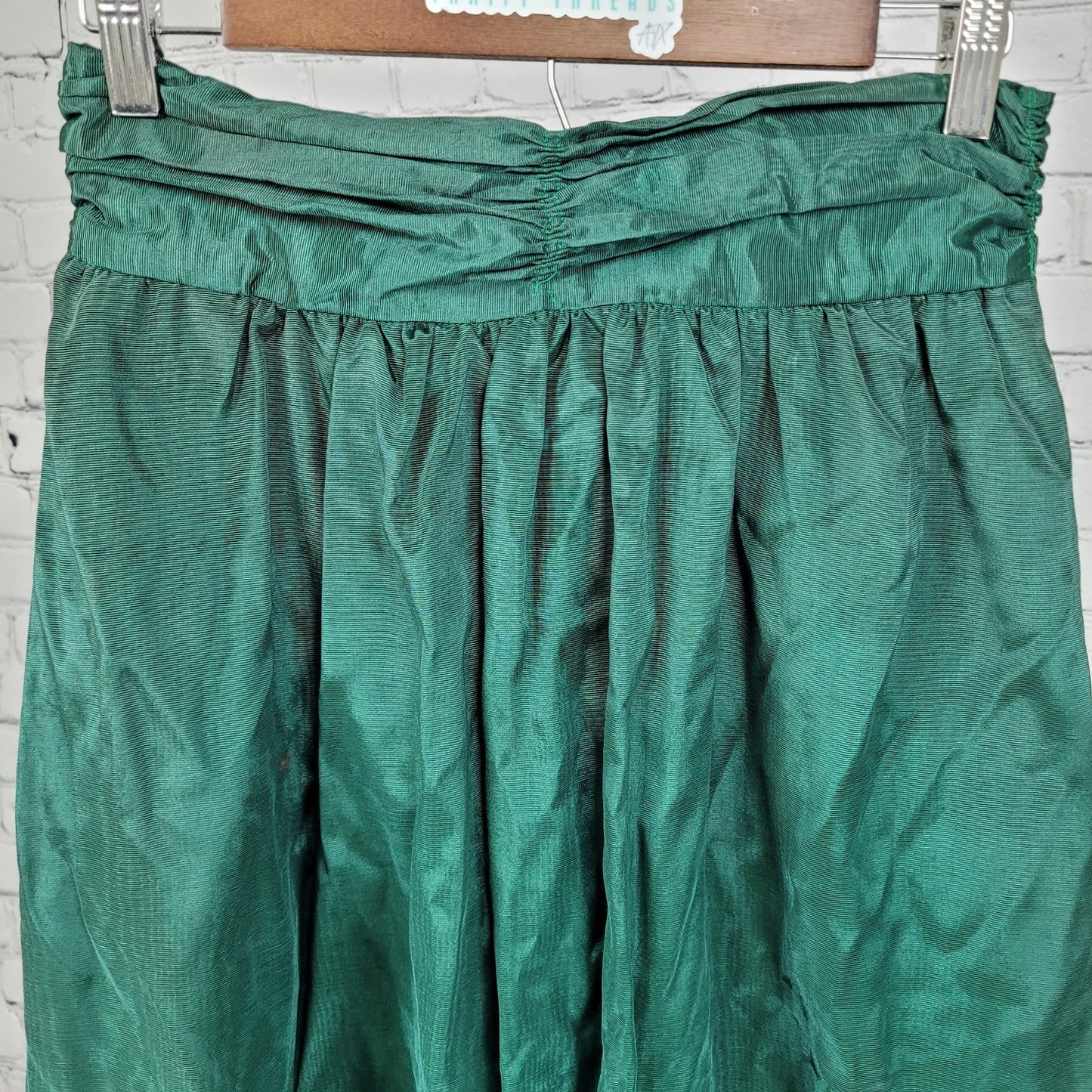 VTG Allen Solly Green Sheen Ruched Back Zip A Line Maxi Skirt USA Made Size 10
