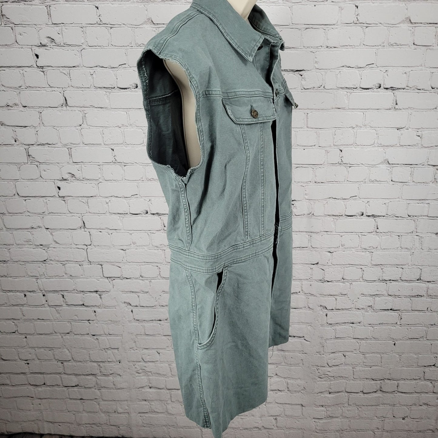 Lee Unions Alls Grey Cotton Canvas Vintage Modern Retro Cut Off Button Romper XL