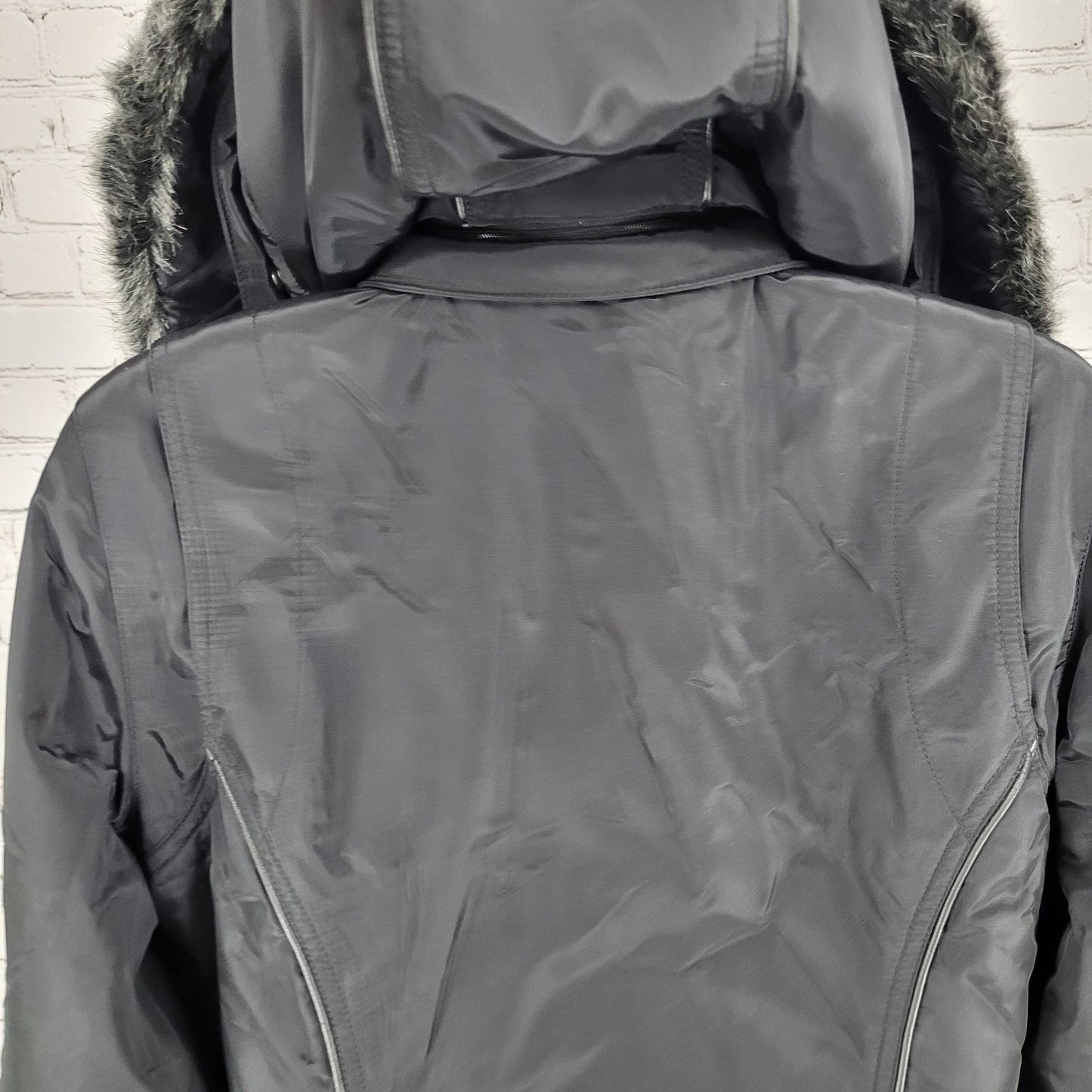 Metropolis Black Ice Faux Fur Hooded Insulated Zipped Pockets Jacket Size 8