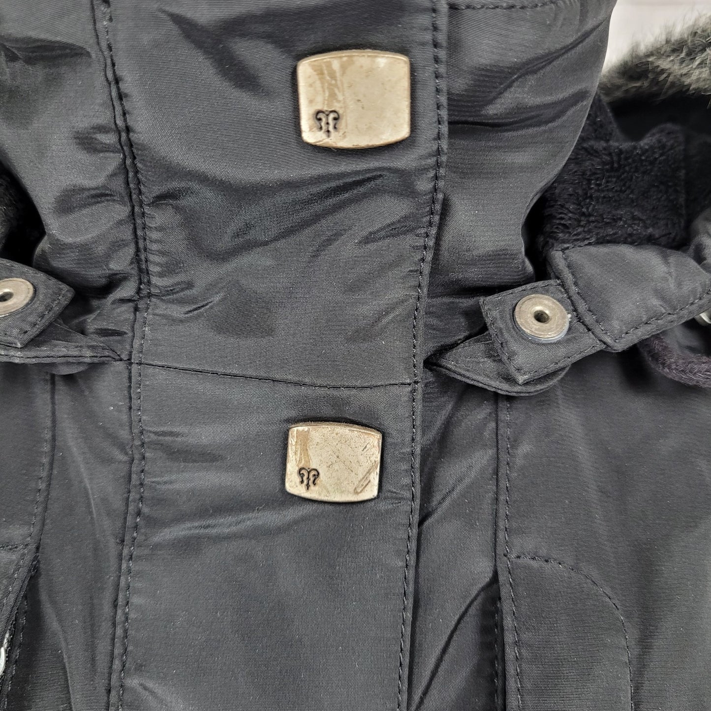 Metropolis Black Ice Faux Fur Hooded Insulated Zipped Pockets Jacket Size 8