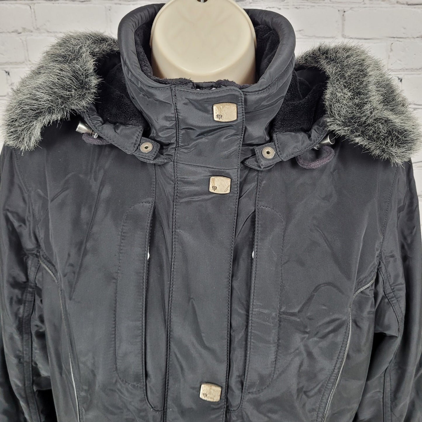 Metropolis Black Ice Faux Fur Hooded Insulated Zipped Pockets Jacket Size 8