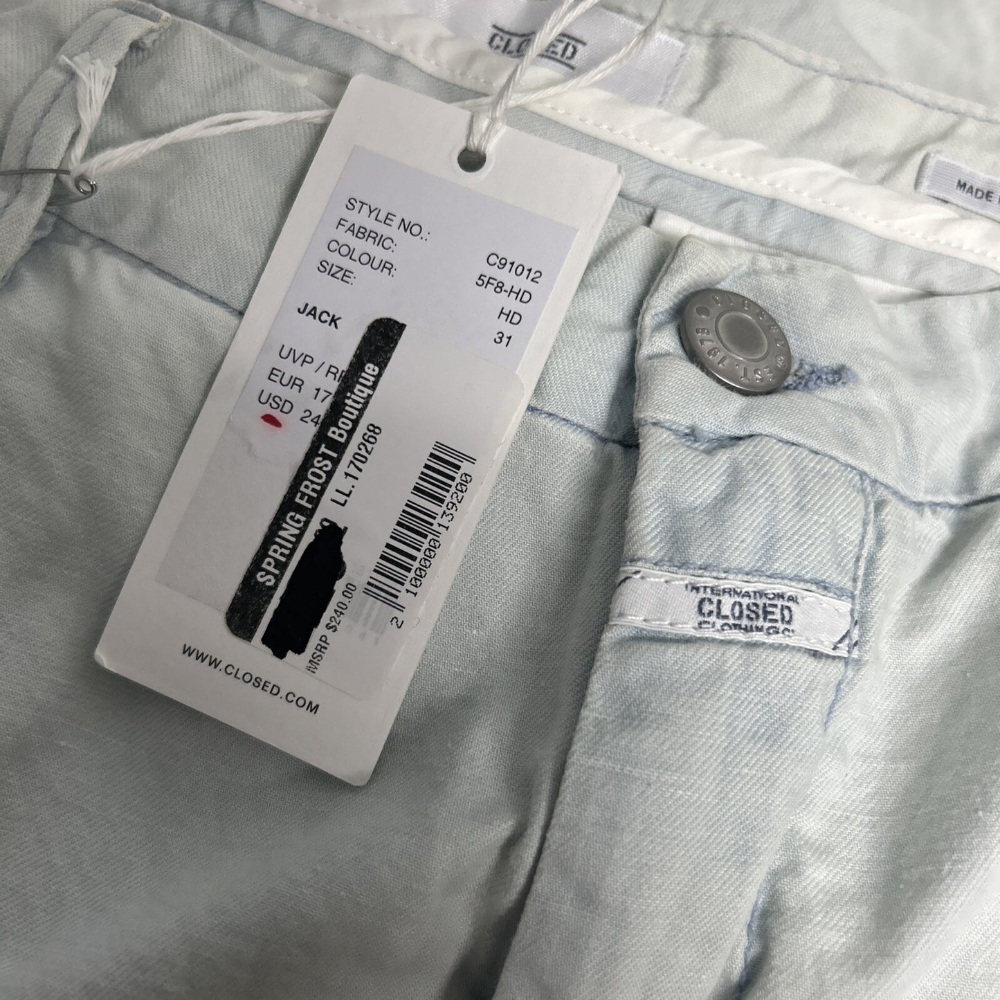 NWD CLOSED Jack Cotton Linen Blend Dirty Wash Mid Rise Men’s Jeans (31 x 27)