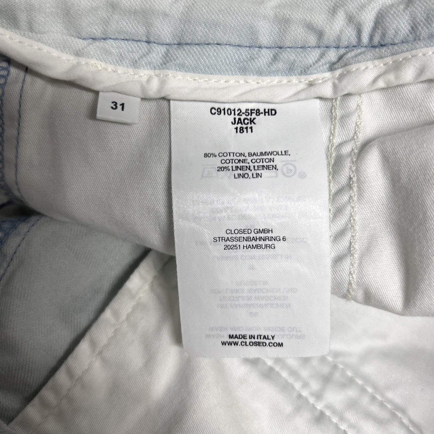 NWD CLOSED Jack Cotton Linen Blend Dirty Wash Mid Rise Men’s Jeans (31 x 27)