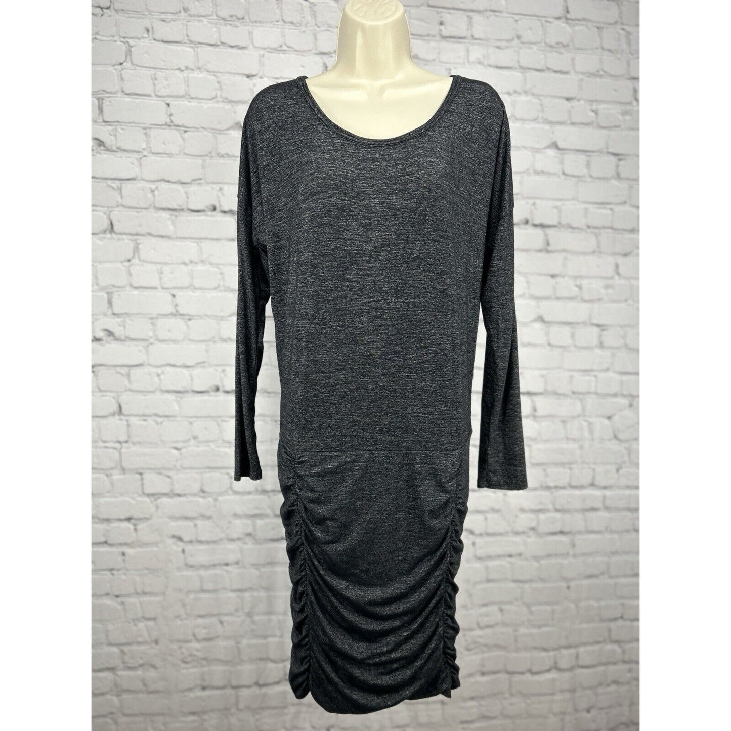 Athleta Dark Gray Long Sleeve Ruched Bodycon Stretch Midi Dress Size Small S