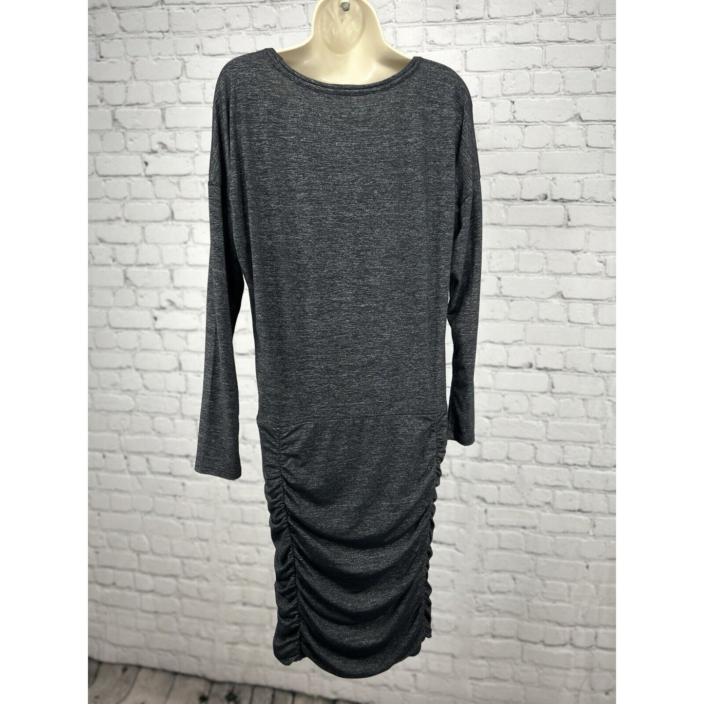 Athleta Dark Gray Long Sleeve Ruched Bodycon Stretch Midi Dress Size Small S